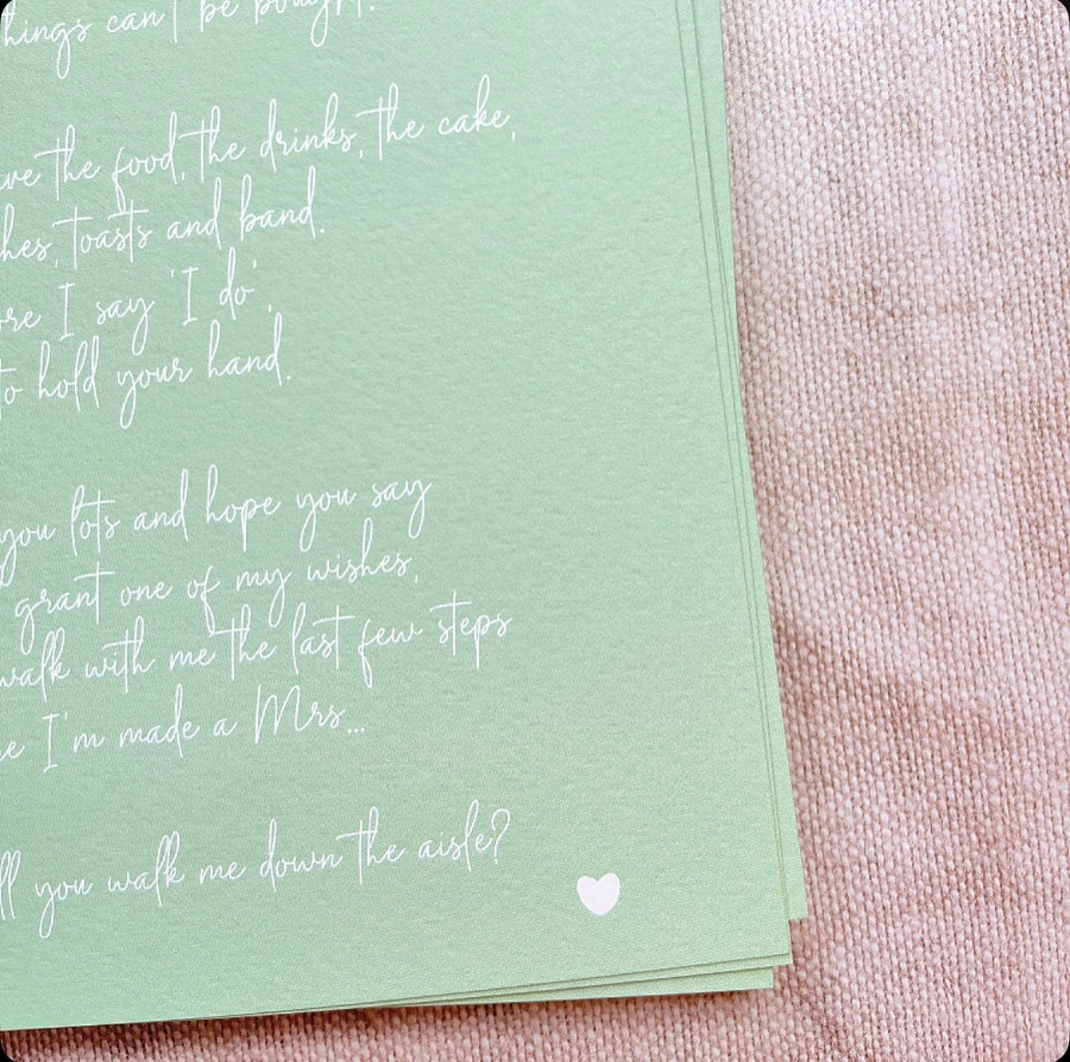 'Will you walk me down the aisle?' Poem Print in Dusky Pink