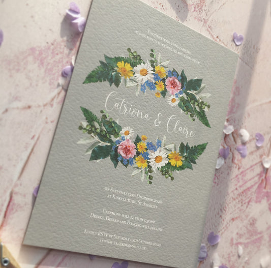 Vintage Grey Floral Invitation